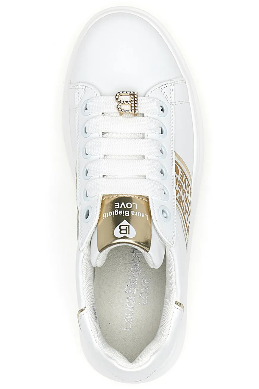 Sneakers Bianche con Bande Laterali Oro LAURA BIAGIOTTI L8945
