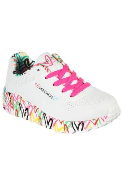 Sneakers bianche con cuori colorati Skechers Uno Lite