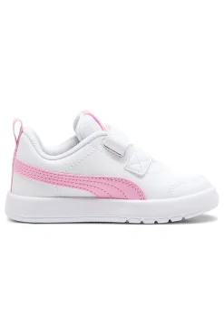 Sneakers bianche con dettagli rosa e strappi regolabili Puma Courtflex V3 V Inf