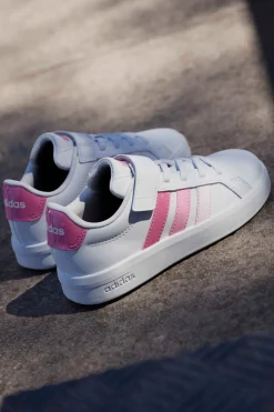 Sneakers bianche con dettagli rosa e chiusura a strappo Adidas Grand Court 3.0 El C