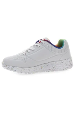 Sneakers bianche con dettagli arcobaleno e suola maculata Skechers Uno Lite Rainbow Speckle
