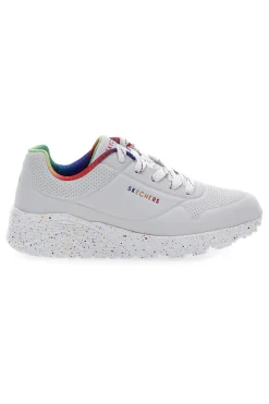 Sneakers bianche con dettagli arcobaleno e suola maculata Skechers Uno Lite Rainbow Speckle