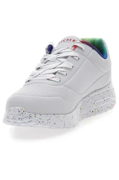 Sneakers bianche con dettagli arcobaleno e suola maculata Skechers Uno Lite Rainbow Speckle