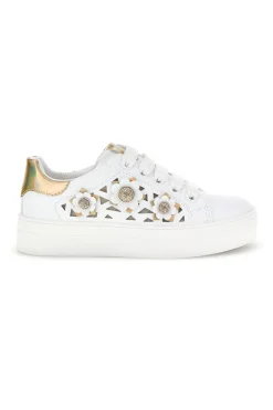 Sneakers bianche con fiori e inserti oro Laura Biagiotti L9858C9760