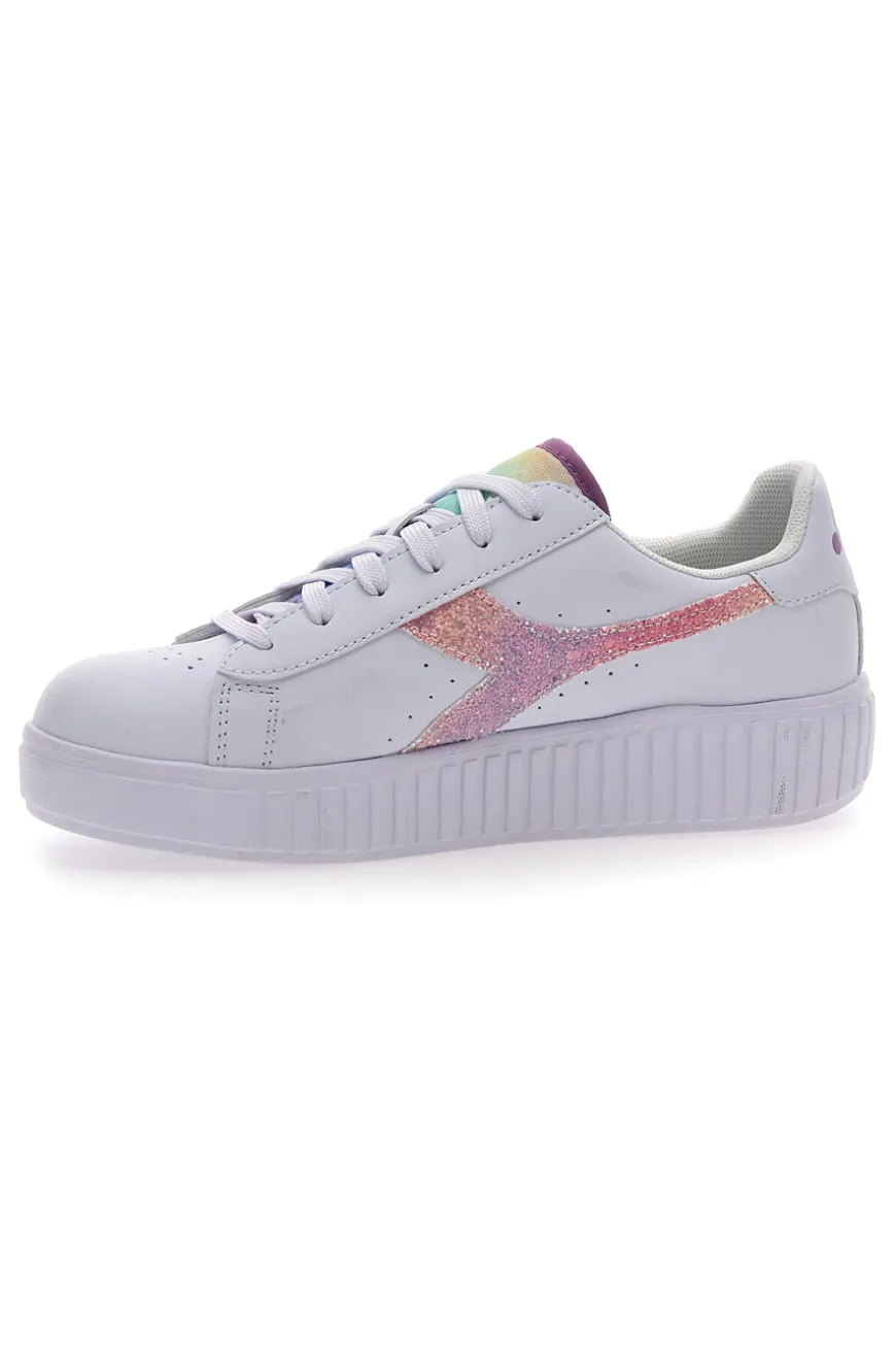 Sneakers Bianche Con Fregio Arcobaleno Diadora Game Step Glow Gs