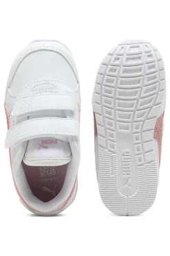 Sneakers bianche con glitter rosa e doppio strappo Puma ST Runner v4 SL GlitterV Inf