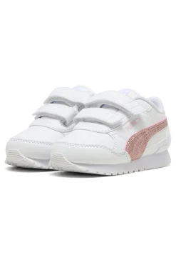Sneakers bianche con glitter rosa e doppio strappo Puma ST Runner v4 SL GlitterV Inf