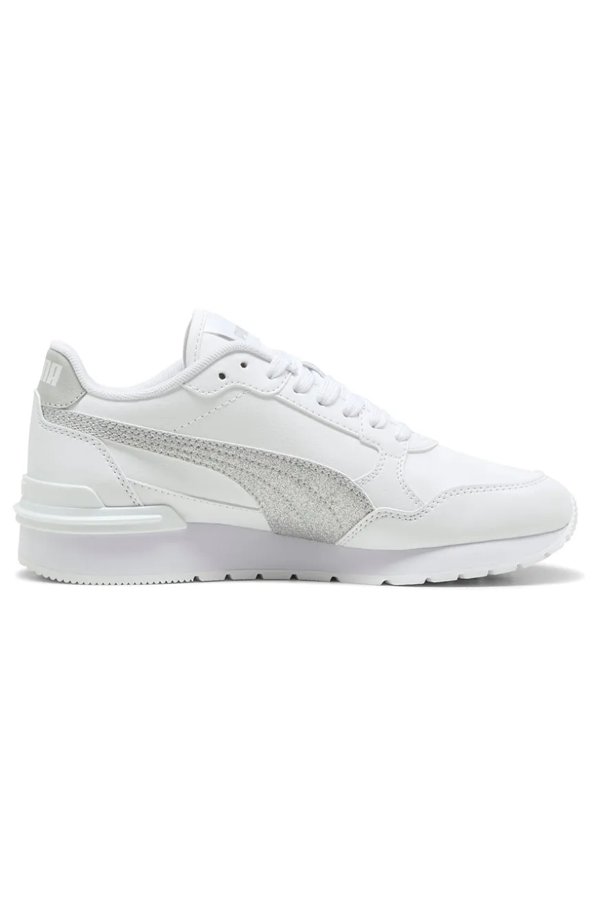 Sneakers bianche con glitter argento Puma ST Runner v4 SL Glitter Jr