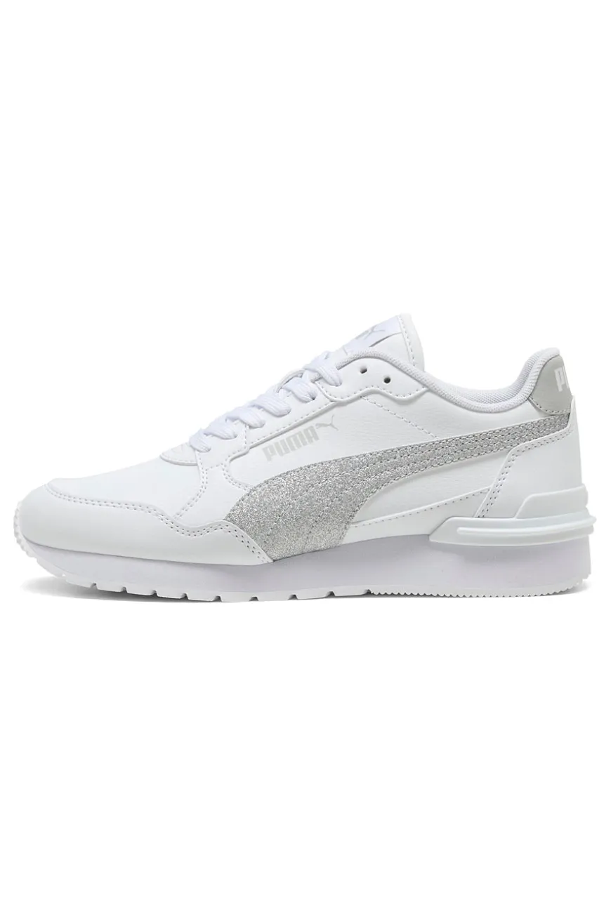 Sneakers bianche con glitter argento Puma ST Runner v4 SL Glitter Jr