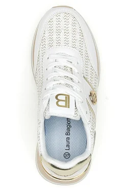Sneakers bianche con inserti oro e fondo rialzato Laura Biagiotti 9636
