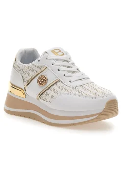 Sneakers bianche con inserti oro e fondo rialzato Laura Biagiotti 9636