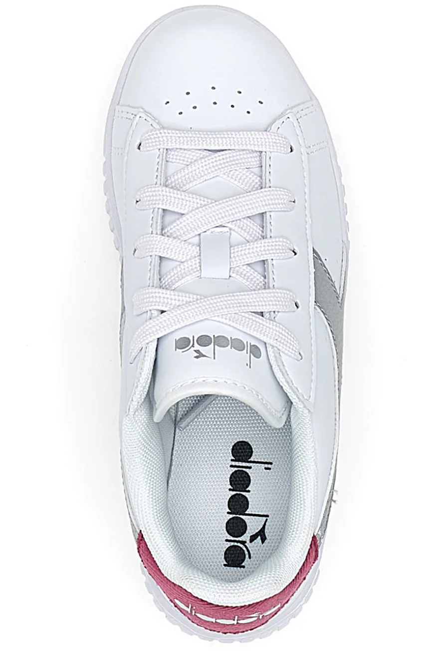 Sneakers Bianche con Logo Argento e Dettaglio Fuxia DIADORA GAME STEP METAL PS
