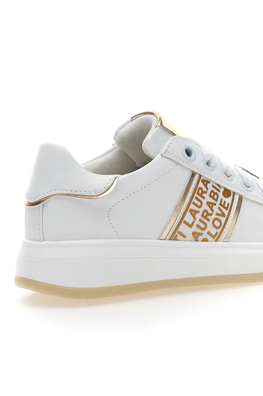 Sneakers Bianche con Logo Dorato LAURA BIAGIOTTI L8945