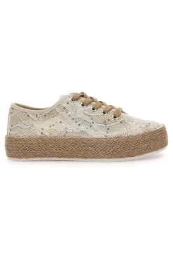 Sneakers bianche con paillettes e suola corda Energy E128