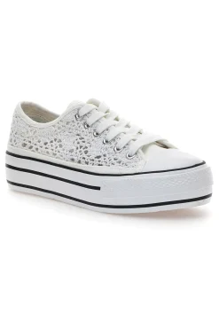 Sneakers Bianche Con Trama Ricamata e Flatform Energy 108