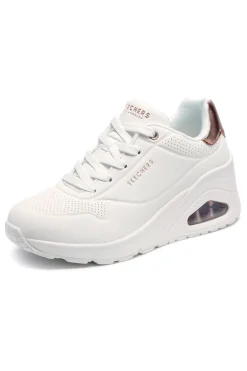 Sneakers bianche con zeppa e dettagli metallici Skechers UNO Wedge Hi Steps