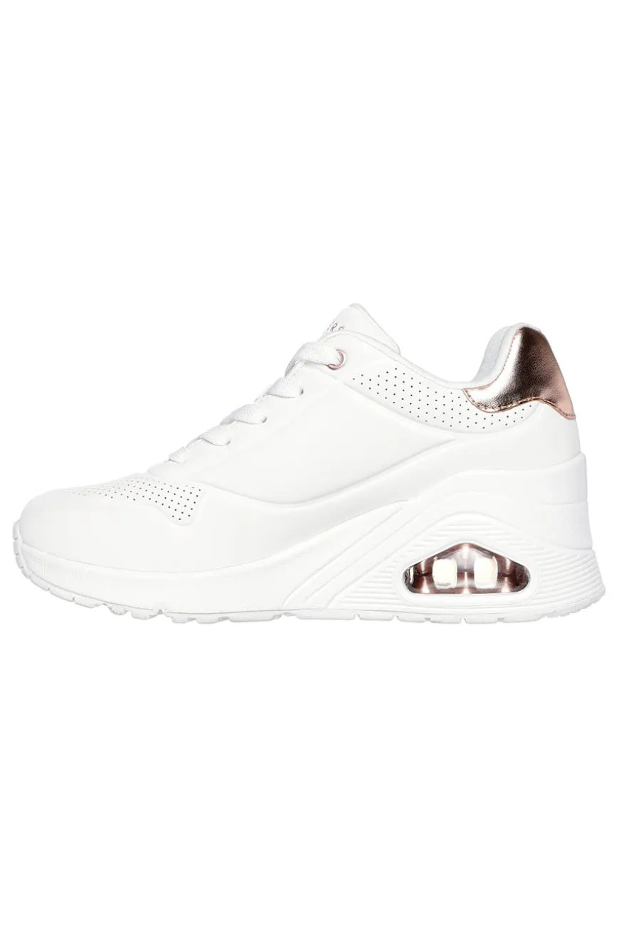Sneakers bianche con zeppa e dettagli oro Skechers Uno Wedge Hi Steps