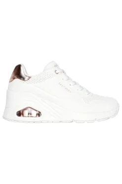 Sneakers bianche con zeppa e dettagli oro Skechers Uno Wedge Hi Steps