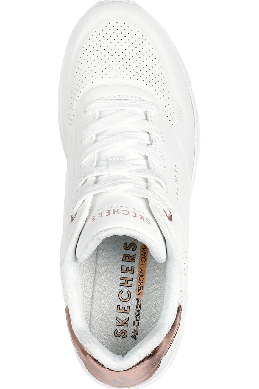 Sneakers bianche con zeppa e dettagli oro Skechers Uno Wedge Hi Steps
