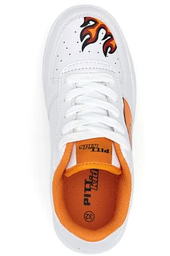 Sneakers Bianche e Arancione con Fuoco PITT KIDS K191562