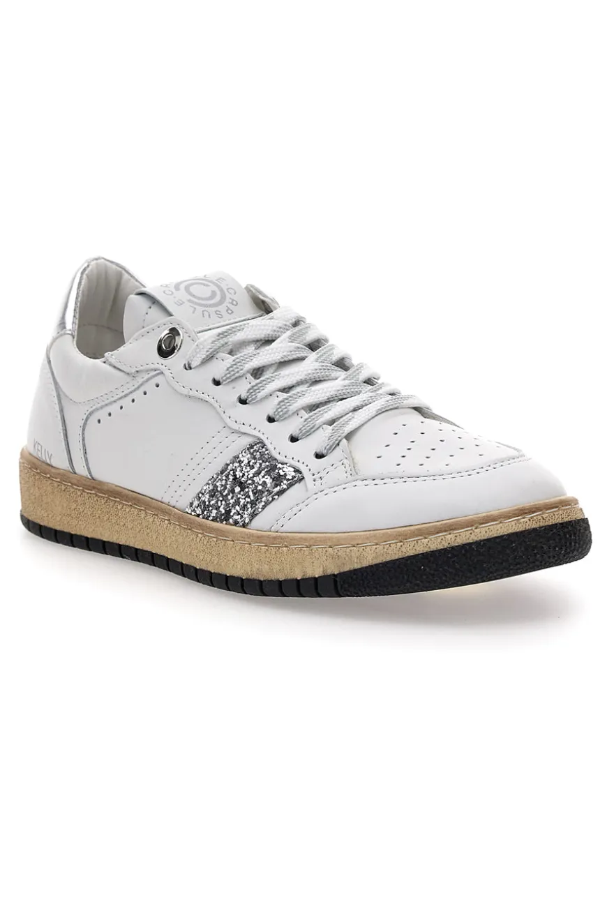 Sneakers bianche e argento in pelle con dettagli glitter Pittarello Capsule Kelly