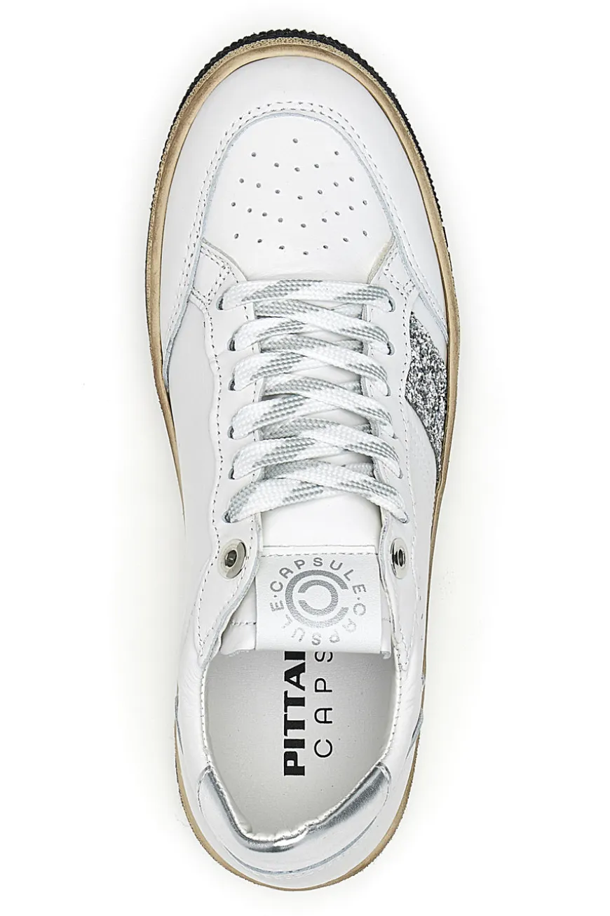 Sneakers bianche e argento in pelle con dettagli glitter Pittarello Capsule Kelly
