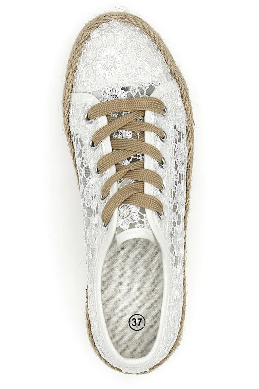 Sneakers Bianche e Beige Con Trama Ricamata e Flatform Energy 122