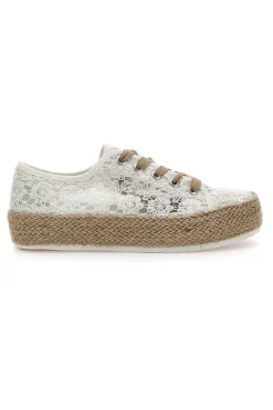 Sneakers Bianche e Beige Con Trama Ricamata e Flatform Energy 122