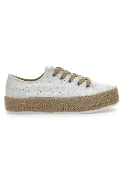 Sneakers Bianche e Beige Con Trama Ricamata e Flatform Energy 126