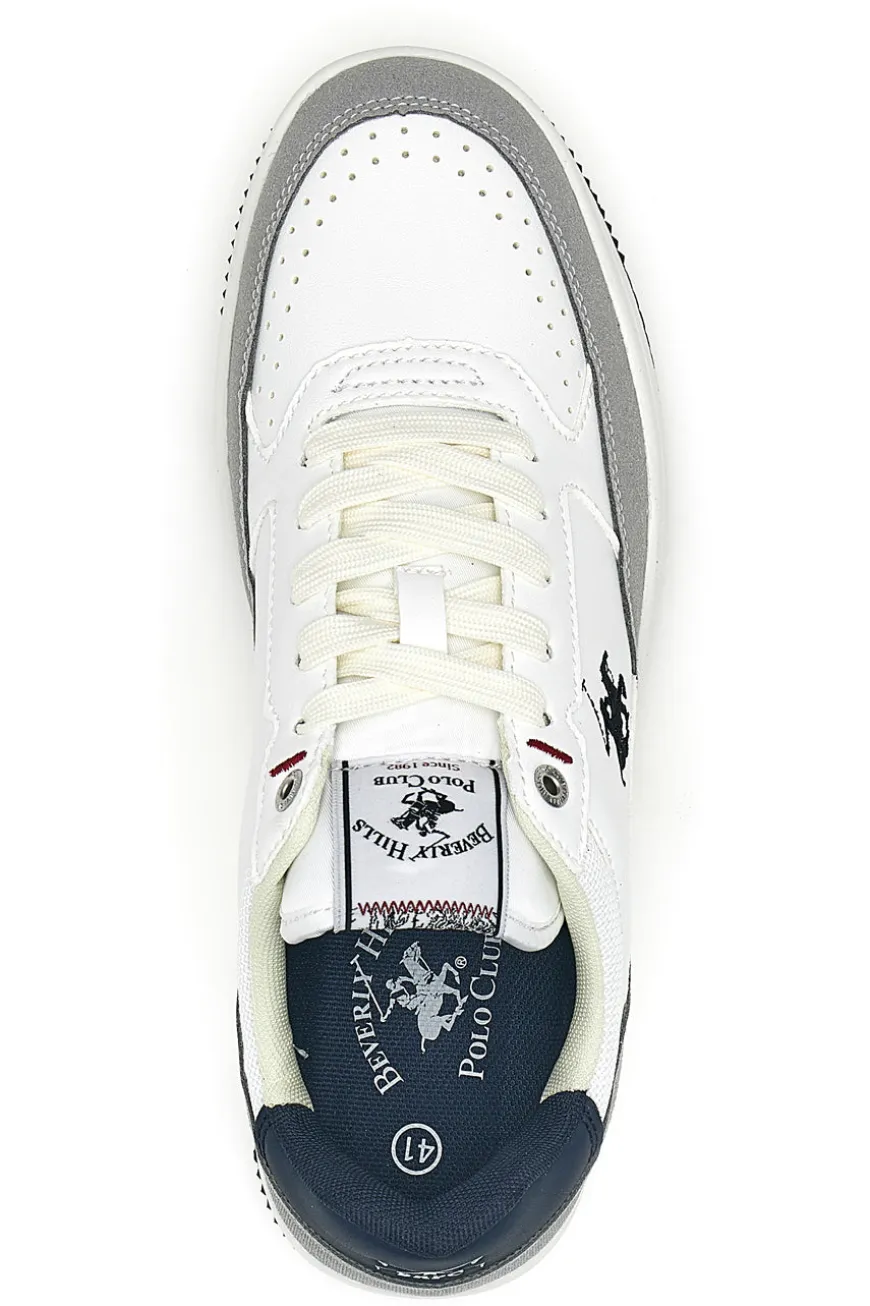 Sneakers bianche e grigie con inserti navy Beverly Hills Polo BHM524201