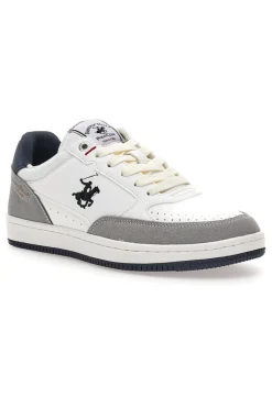 Sneakers bianche e grigie con inserti navy Beverly Hills Polo BHM524201