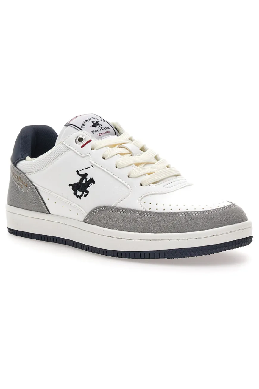 Sneakers bianche e grigie con inserti navy Beverly Hills Polo BHM524201