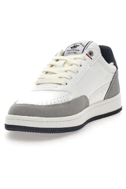 Sneakers bianche e grigie con inserti navy Beverly Hills Polo BHM524201