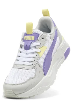 Sneakers bianche e lilla con inserti gialli in mesh e IMEVA Puma Trinity Lite Jr