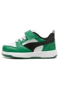 Sneakers bianche e verdi con strappo Puma Rebound V6 Lo AC+ Inf