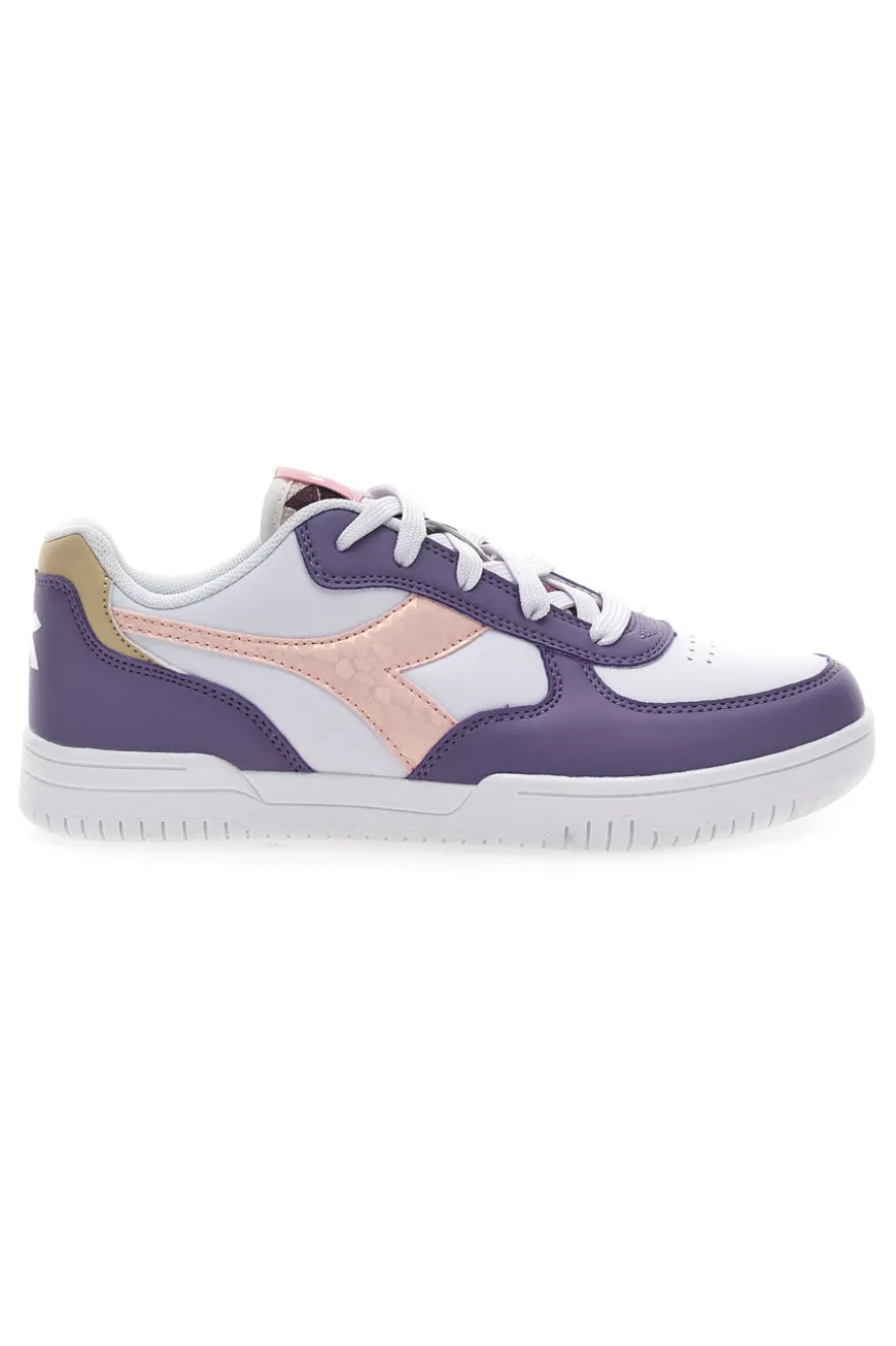 Sneakers Bianche e Viola con Logo Rosa DIADORA RAPTOR LOW SPOTTED GS