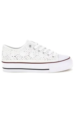 Sneakers bianche in tela con trama ricamata traforata con lacci 2T2L 8013