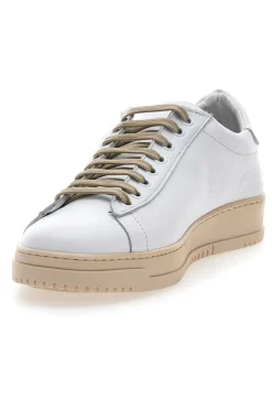 Sneakers bianche in vera pelle con inserti beige PTR 3000