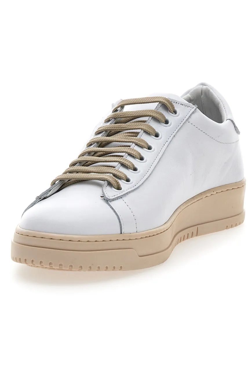 Sneakers bianche in vera pelle con inserti beige PTR 3000