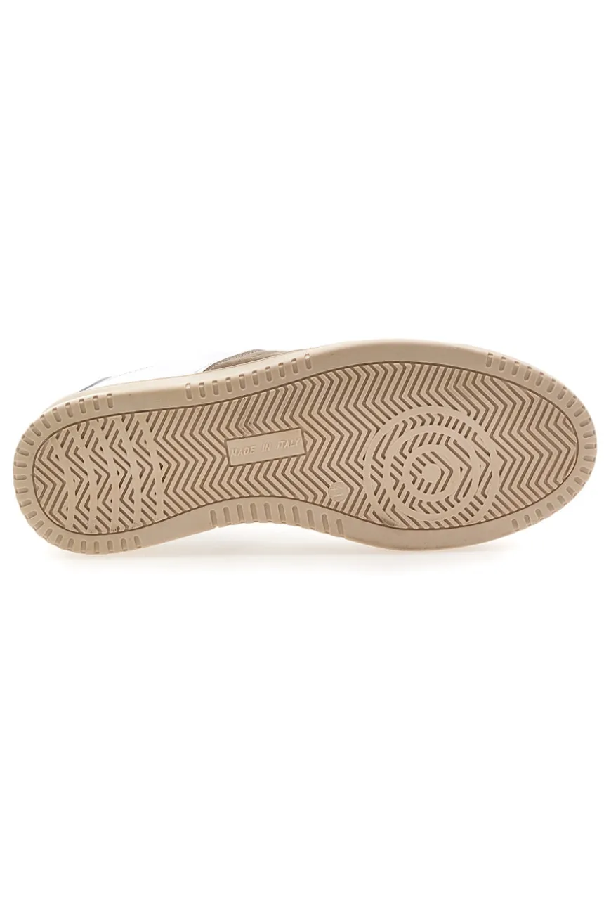 Sneakers bianche in vera pelle con inserti beige PTR 3000