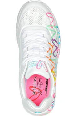 Sneakers bianche multicolor con cuori UNO Lite Spread the Love Skechers