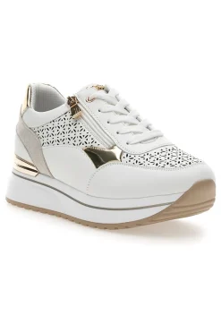 Sneakers bianche traforate con dettagli oro e zeppa Inblu 478IN
