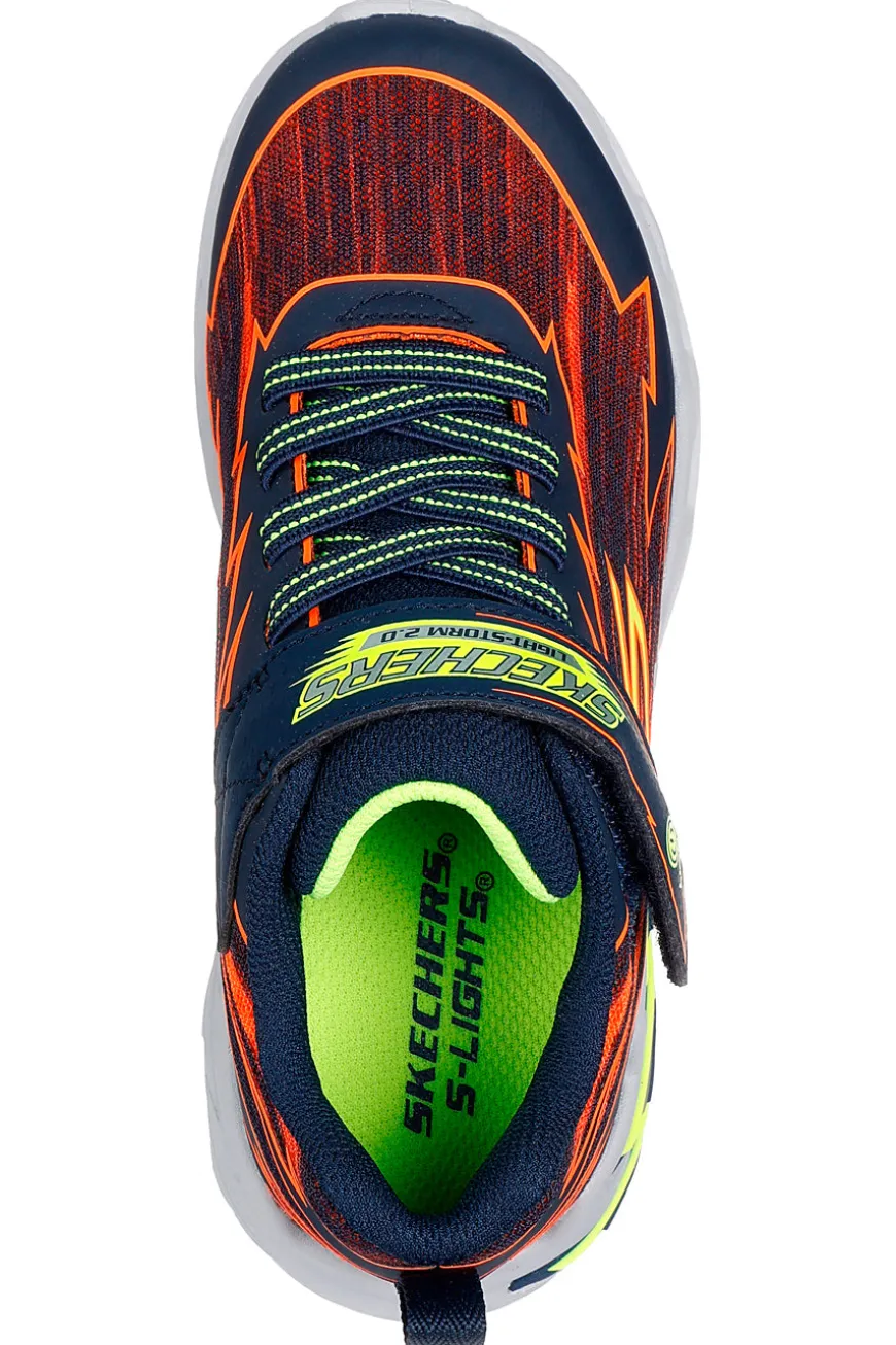 Sneakers blu con luci e dettagli arancioni Skechers Light Storm 2.0 Bolt-Brights