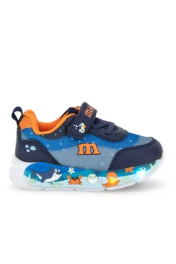 Sneakers blu con strappo, luci e dettagli marini M kids MJ6031