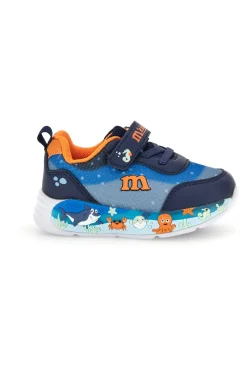 Sneakers blu con strappo, luci e dettagli marini M kids MJ6031
