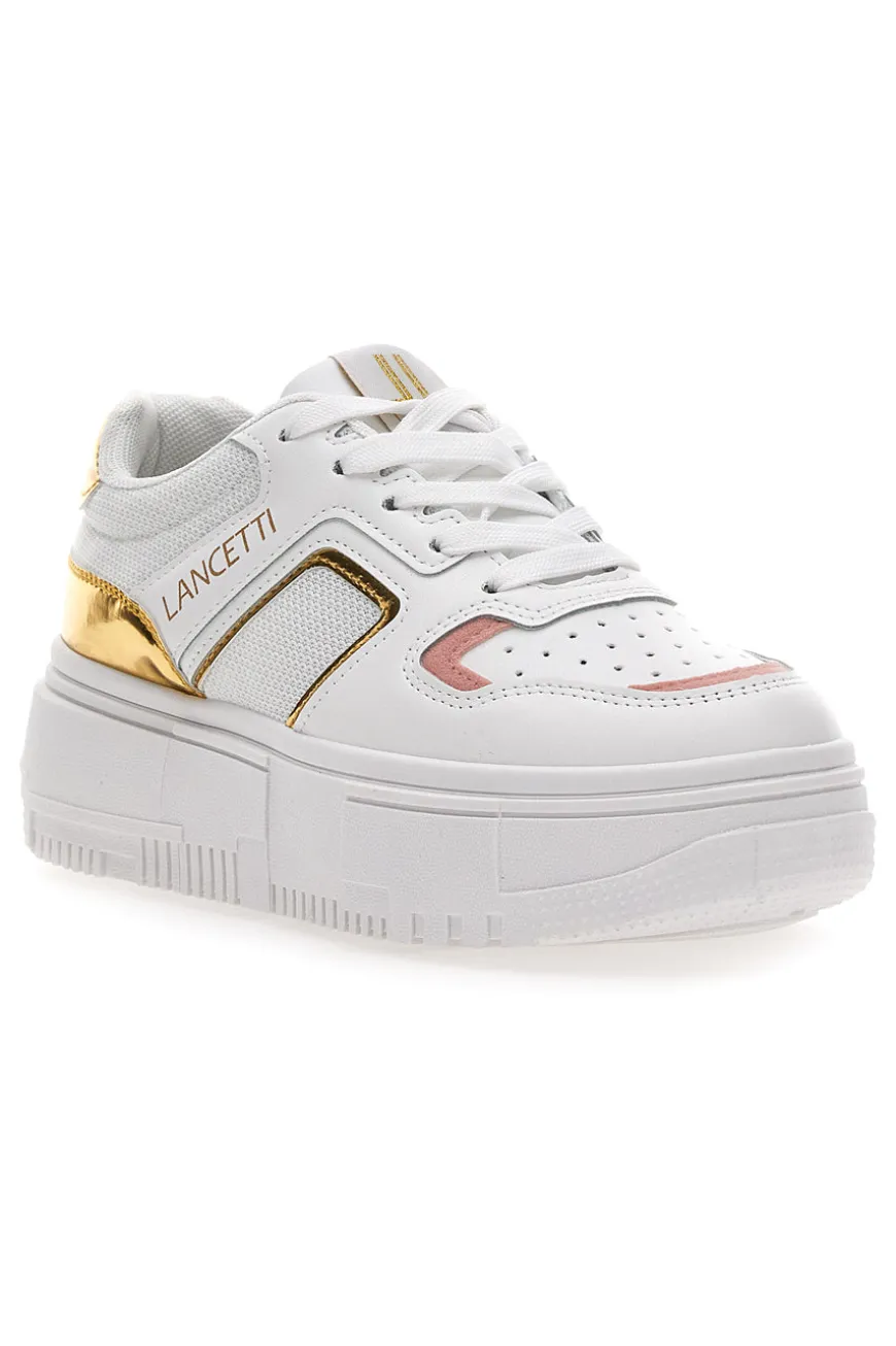 Sneakers con Flatform Lancetti 01 Bianche e Oro