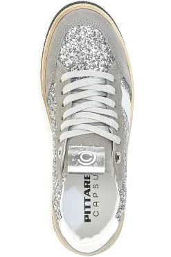 Sneakers grigio argento in pelle con dettagli glitter Made in Italy Pittarello Capsule Kelly