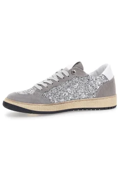 Sneakers grigio argento in pelle con dettagli glitter Made in Italy Pittarello Capsule Kelly