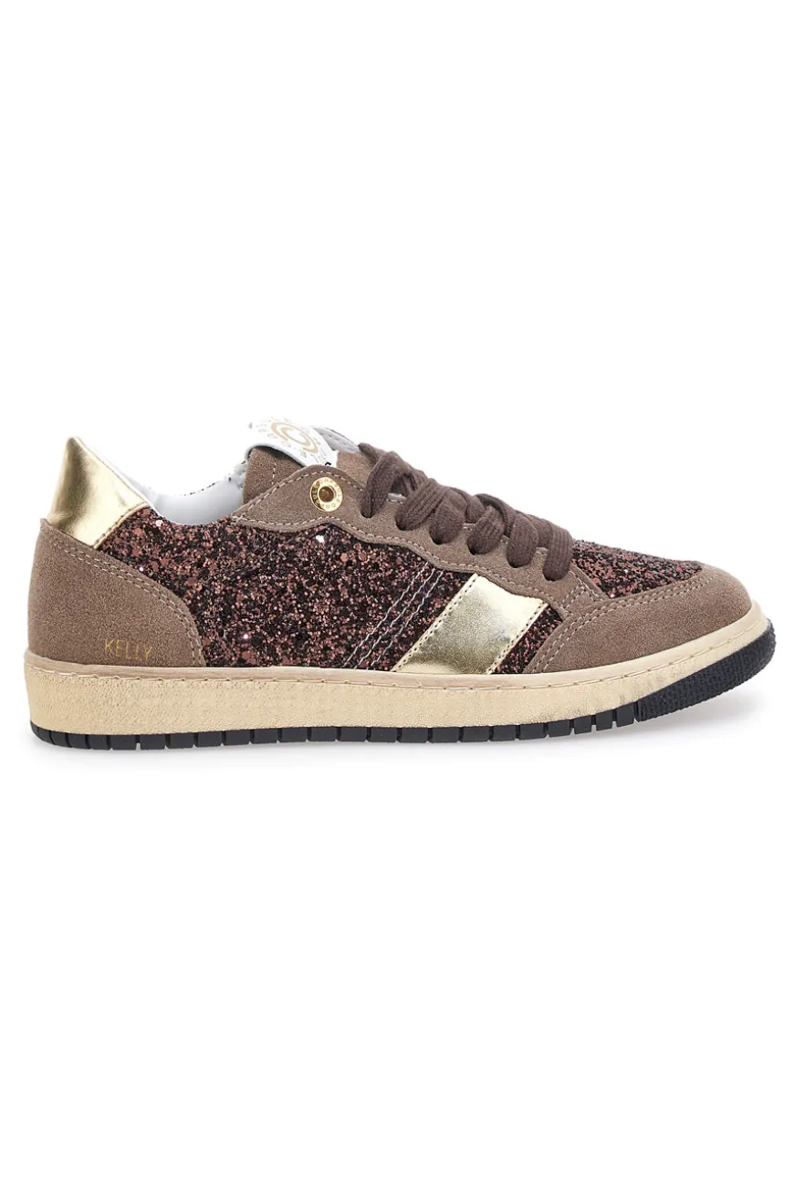 Sneakers marroni almond in pelle con dettagli glitter Pittarello Capsule Kelly Made in Italy