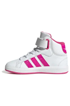 Sneakers mid-cut bianche con strisce fucsia Adidas Grand Court Mid K